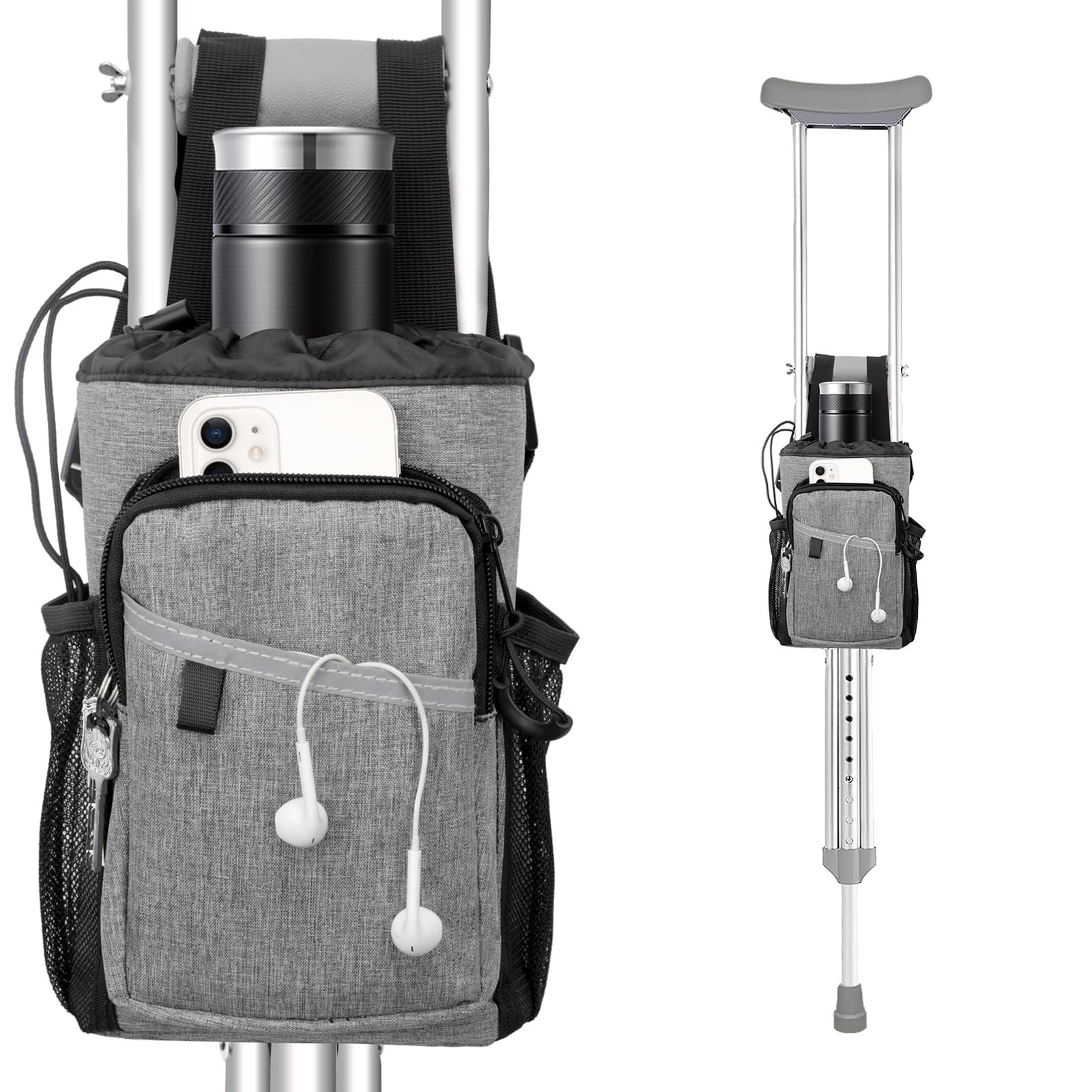 Crutch Bag Pouch Water-Resistant Premium Zipper Pouch for Crutches Lightweigh...