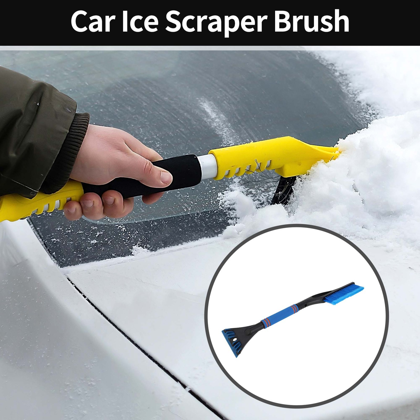 Car Ice Scraper Brush Blue for Car SUV Truck Windscreen Side Window Plastic