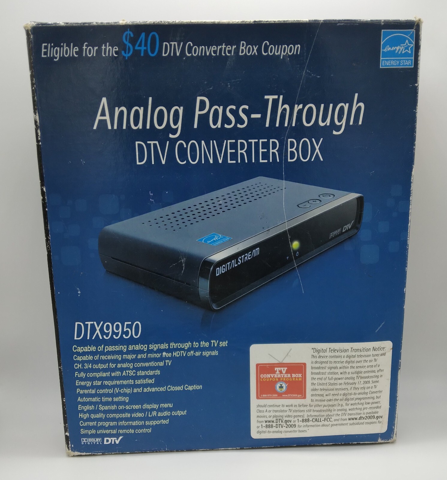 Digital Stream Analog Pass Through DTV Convertor Box DTX9950 Remote Included