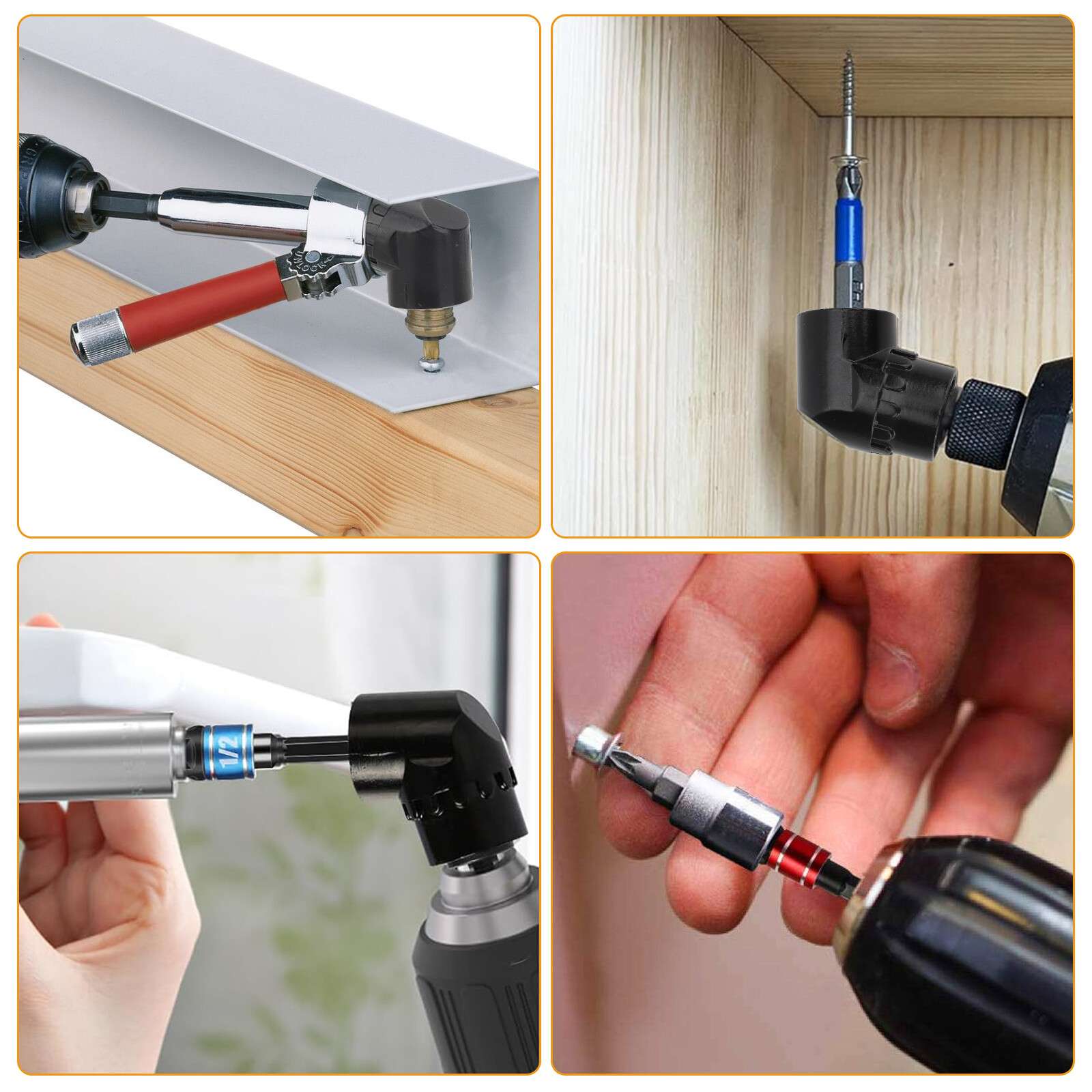 4Pcs 105°Right Angle Drill Attachment Impact Grade Socket Adapter 1/4" 3/8" 1/2"