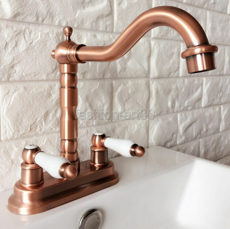 Antique Red Copper 4" Centerset Bathroom Two Holes Basin Faucet Sink Tap frg043