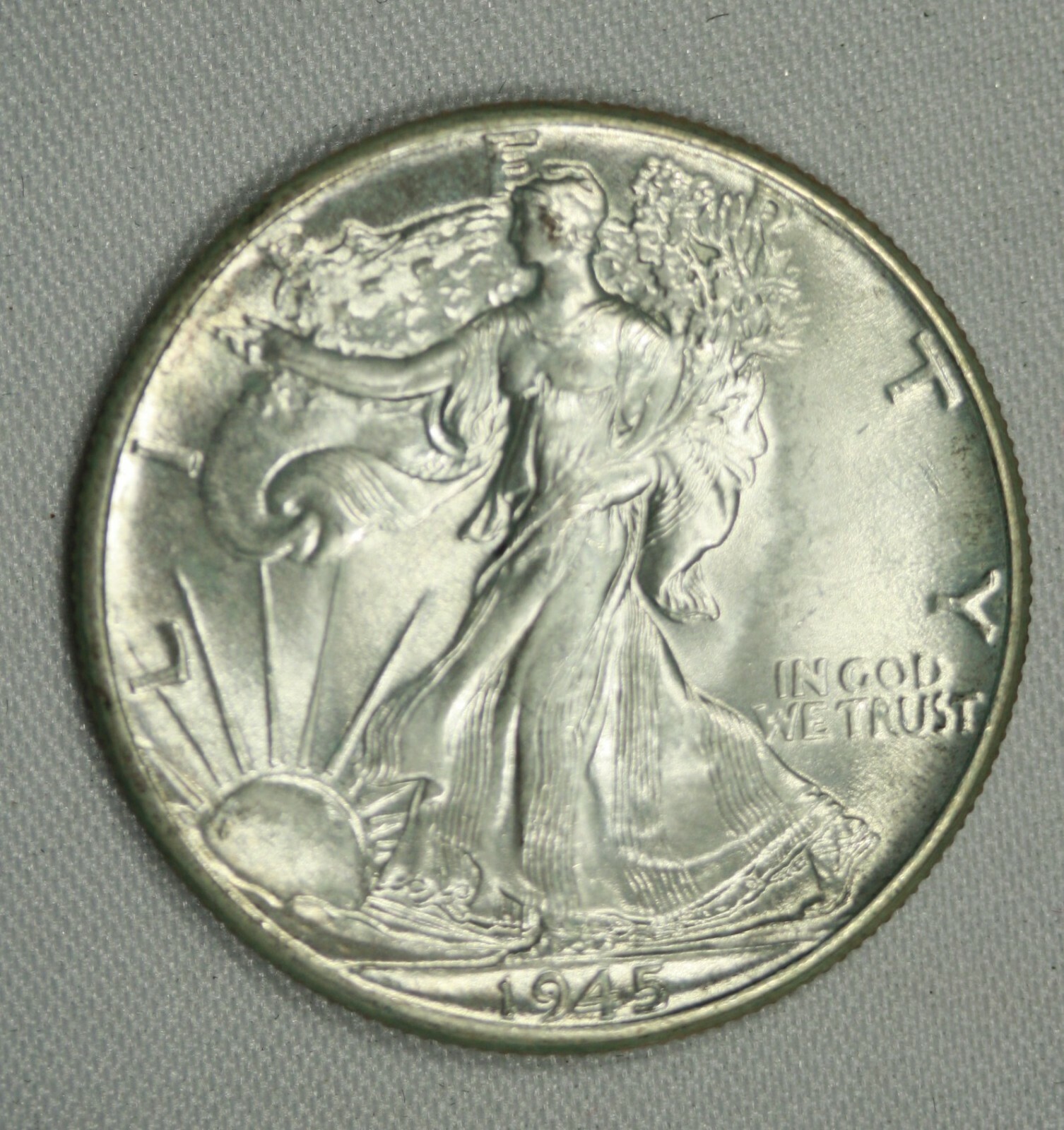 1945 50c Walking Liberty Half. Gem, Brilliant Uncirculated.