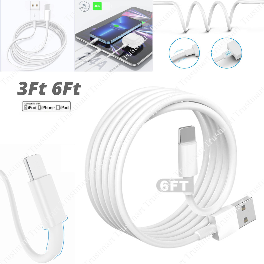 3/6Ft USB Fast Charge Cable For Apple iPhone 13 11 8 7 6 Plus 5 SE Charging Cord