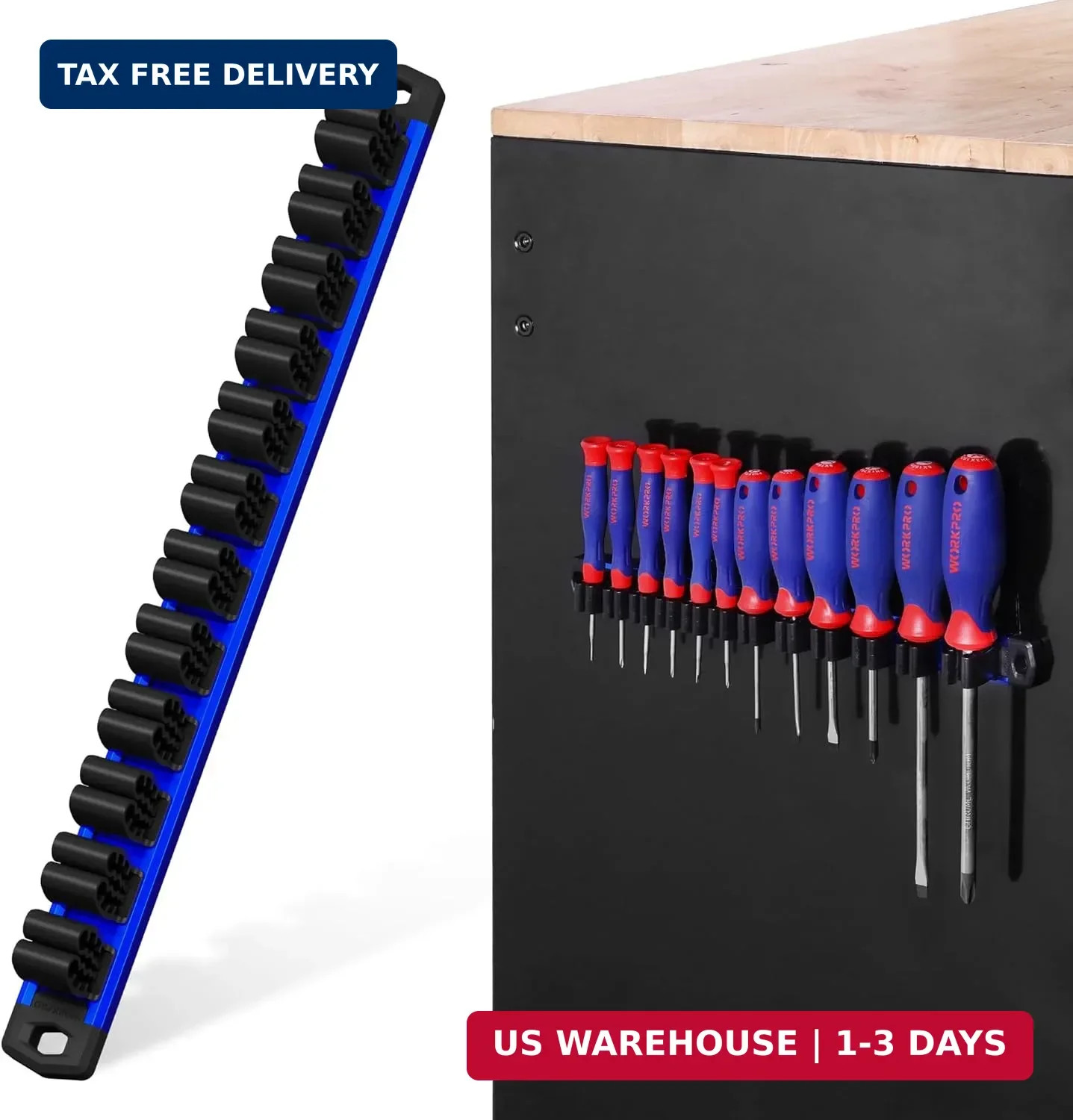 WORKPRO Magnetic Screwdriver Organizer and Wrench Organizer, Aluminum Rail Magne