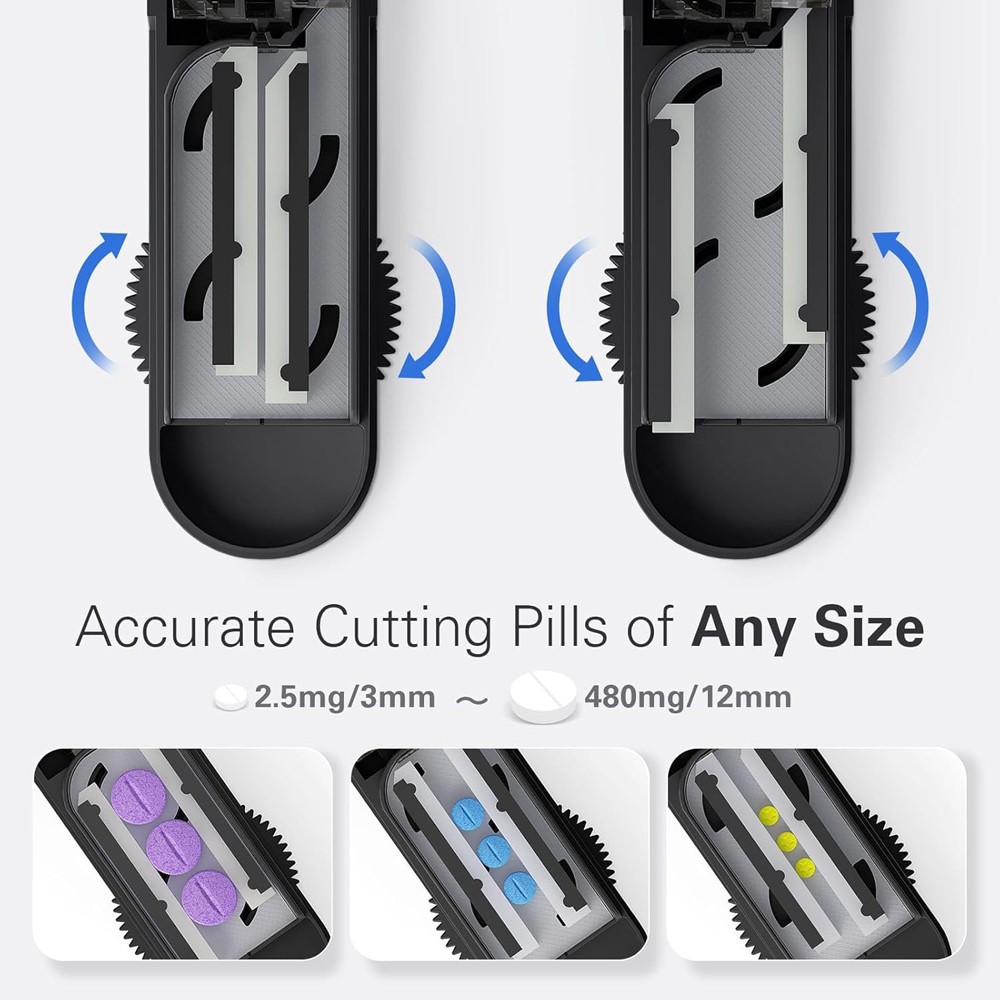 Pill Tablet Cutter Splitter Blade Box Case For Small / Large Pills Fast Easy Cut