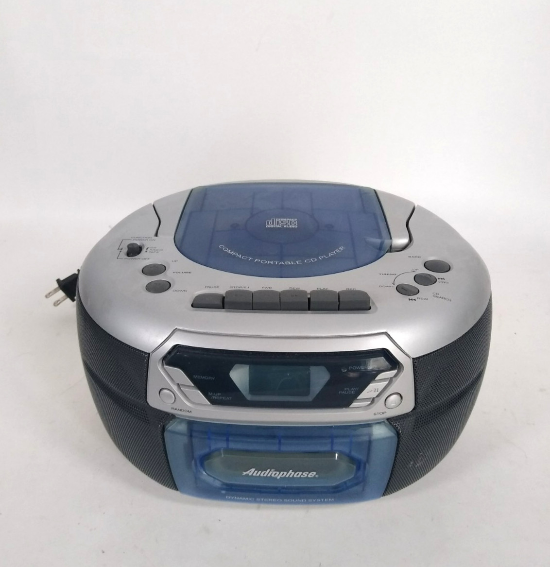 Audiophase CD-159 Portable CD Cassette Player Silver/Blue AM/FM Works Partially