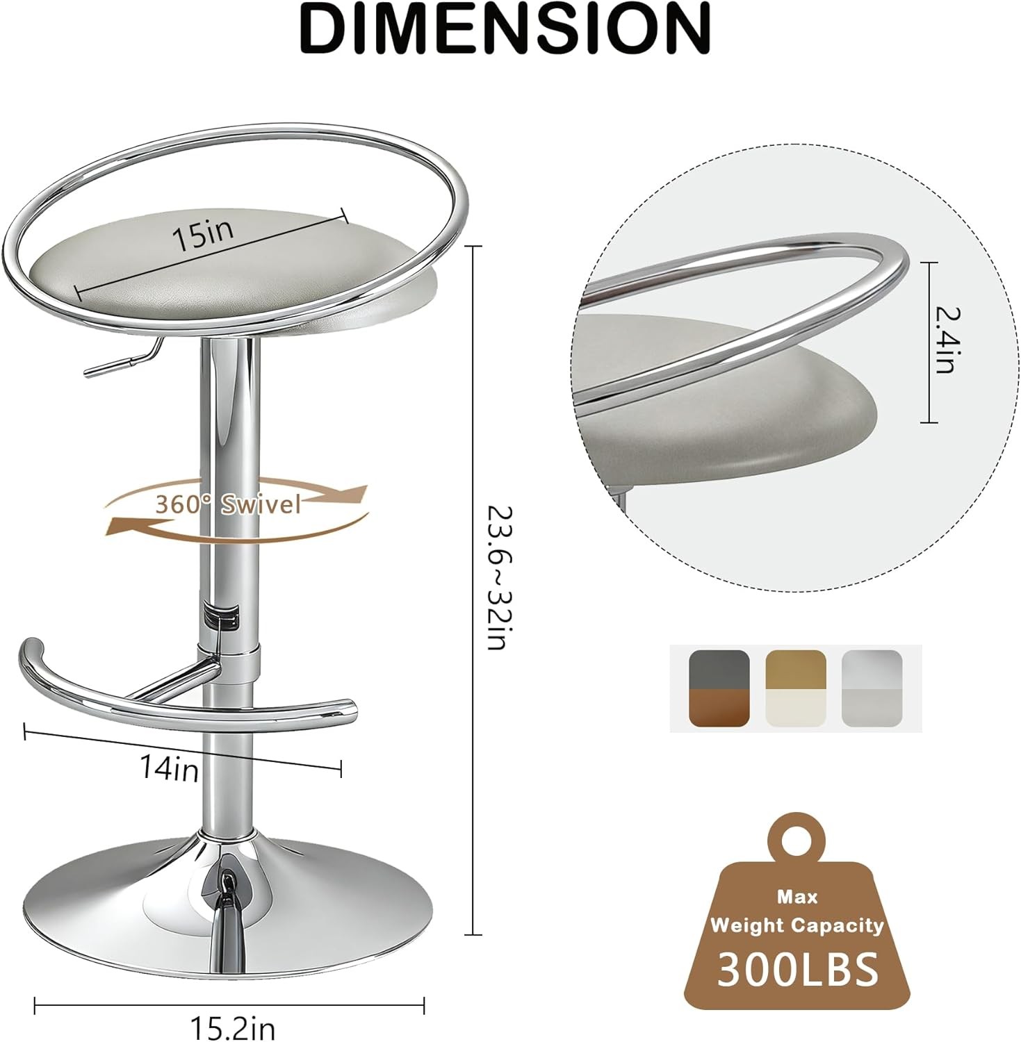Bar Stools Set of 2 Adjustable Swivel Counter Height Barstools W/ Upholstered