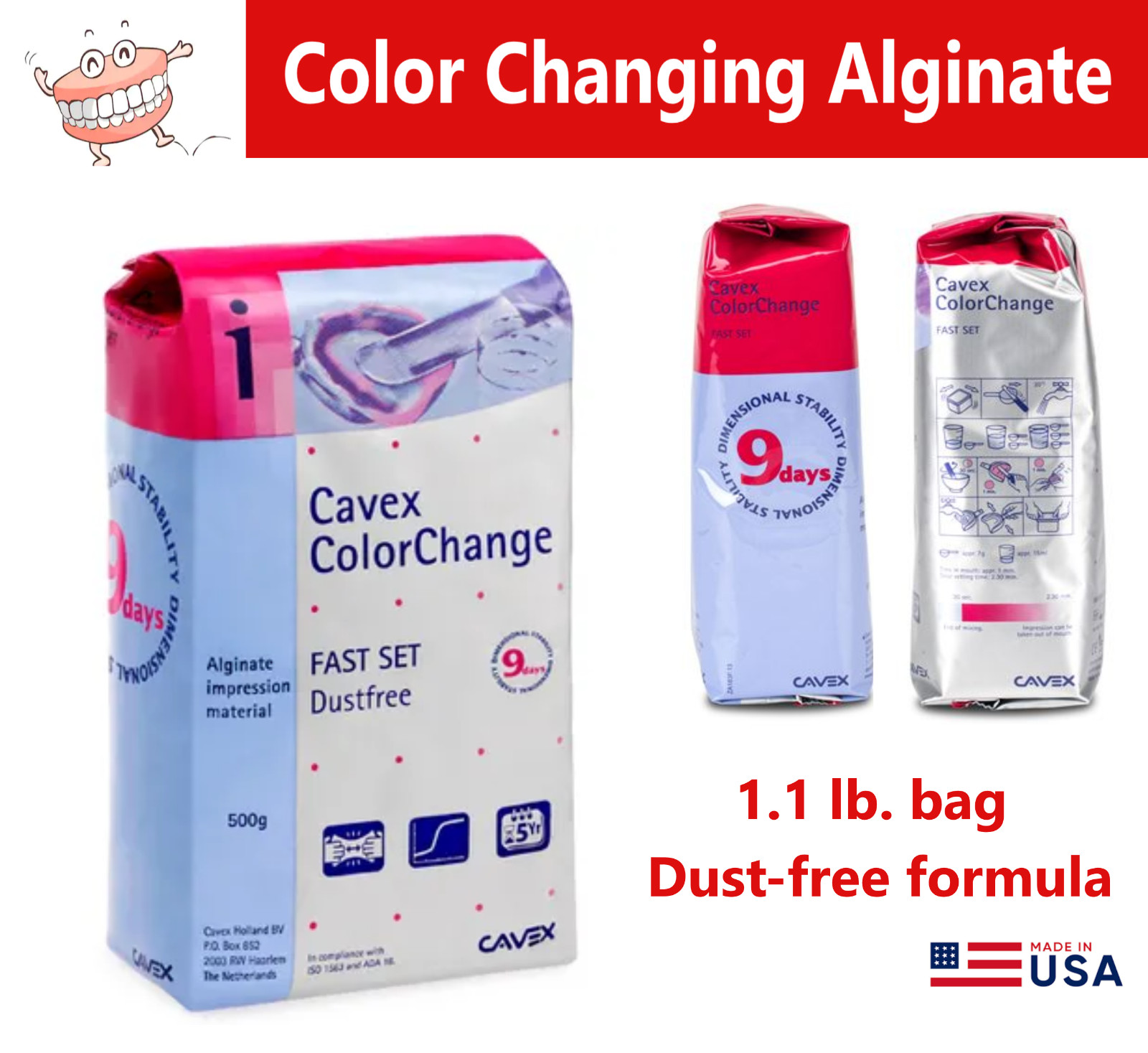 Cavex Color-Change Alginate Impression Material Fast Set 500g (1 Bag) Dental VPS