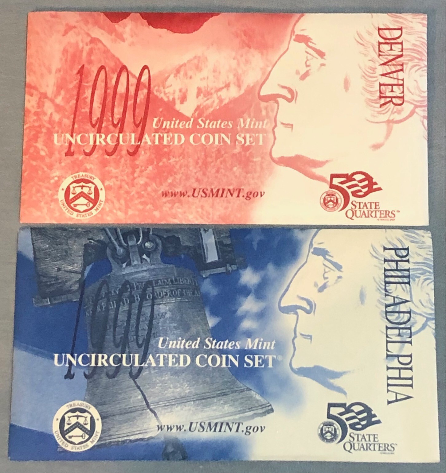 1999 U. S. Mint Uncirculated Coin sets state quarters Denver & Philadelphia