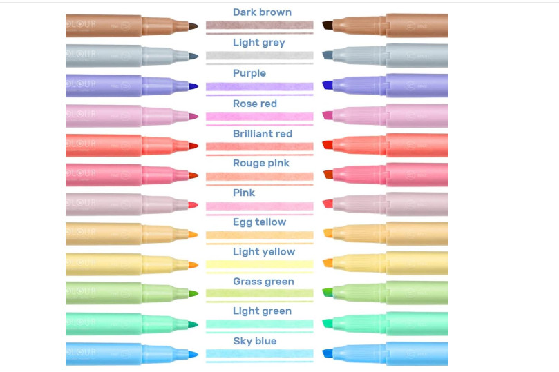 Multicolour Marker pens x 12 with Dual use tips in a case