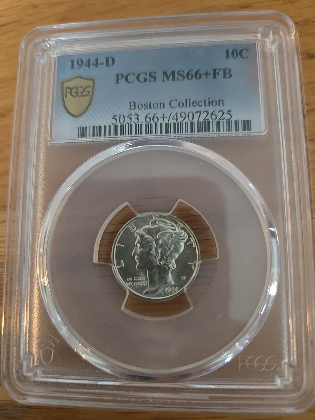 1944-D PCGS MS66+ FB Mercury Dime Coin.  Boston Collection