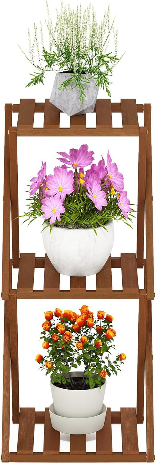 TIOMAN Patio Table, 3-Tier Outdoor Side Table, Toolless Multipurpose Folding Dis