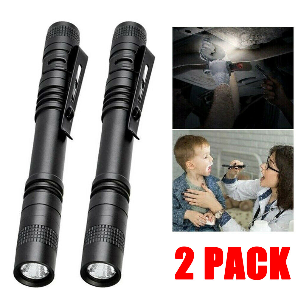 2PCS Mini Small Torch Super Bright LED Flashlight Penlight with Clip Pocket
