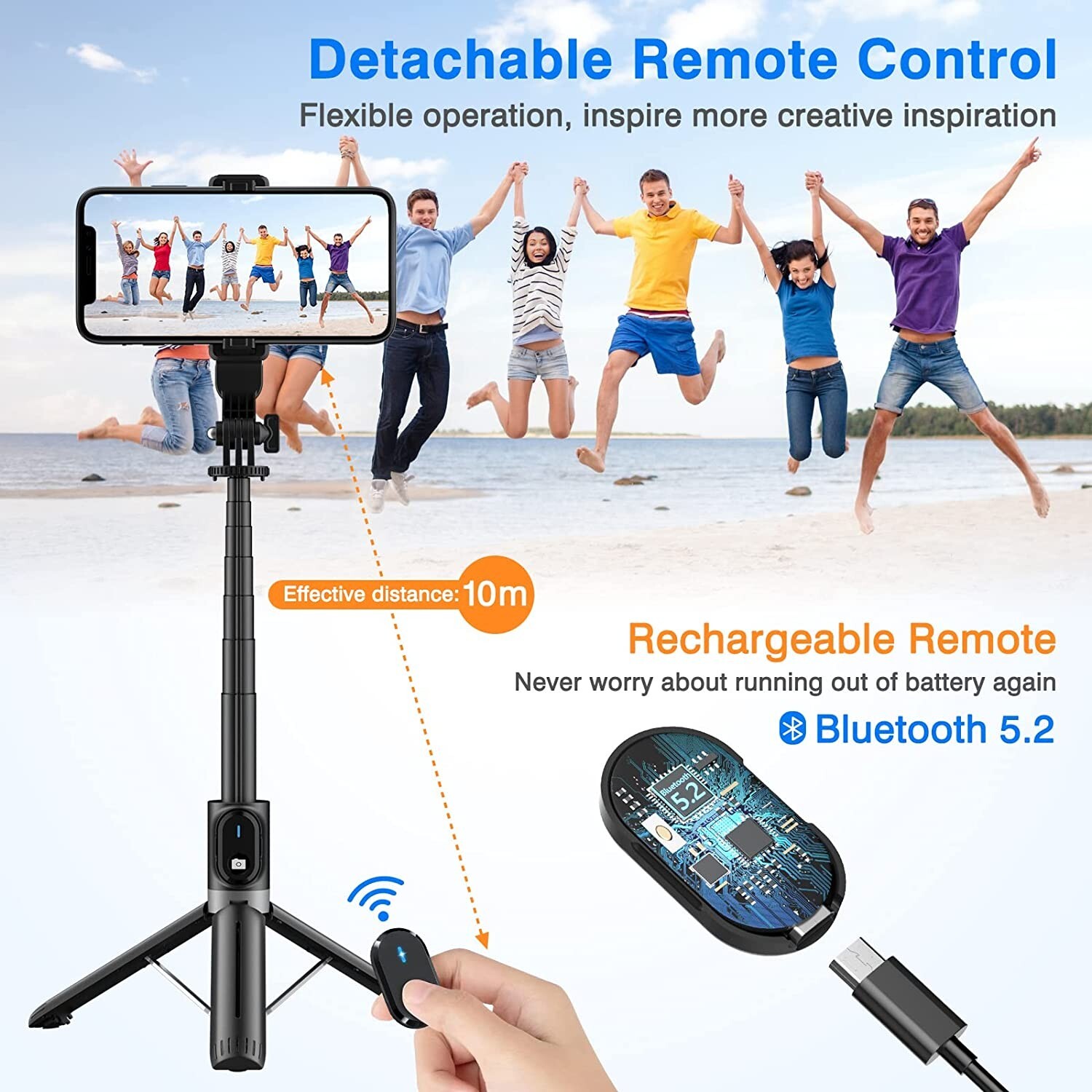 Extendable Wired Remote Self-Pole Handheld Selfie Stick For iPhone Samsung Gold