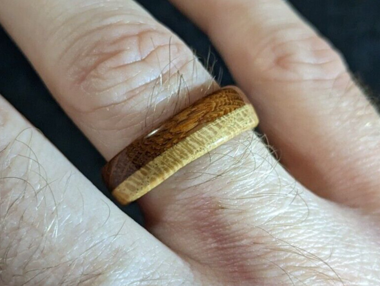 Handmade Leopardwood and White Oak Ring (Size 9 3/4)