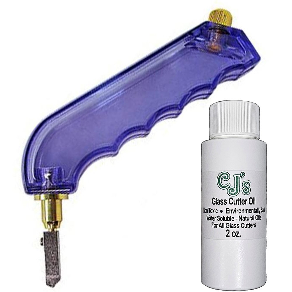 Rainbow Art Glass Pistol Grip Oil Fed Glass Cutter Carbide with CJ's Cutting Oil