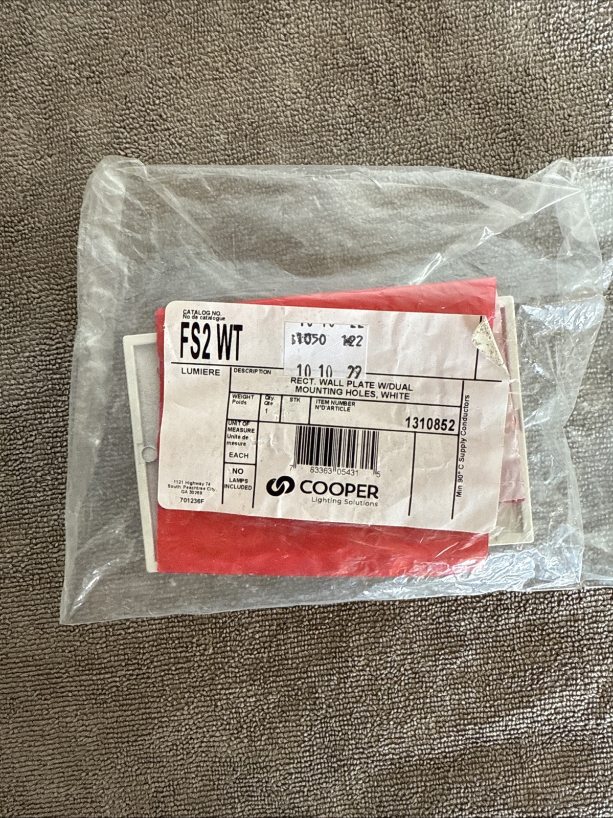 (3)Cooper FS2WT Wall Plates W/ Dual Mounting Holes (White)