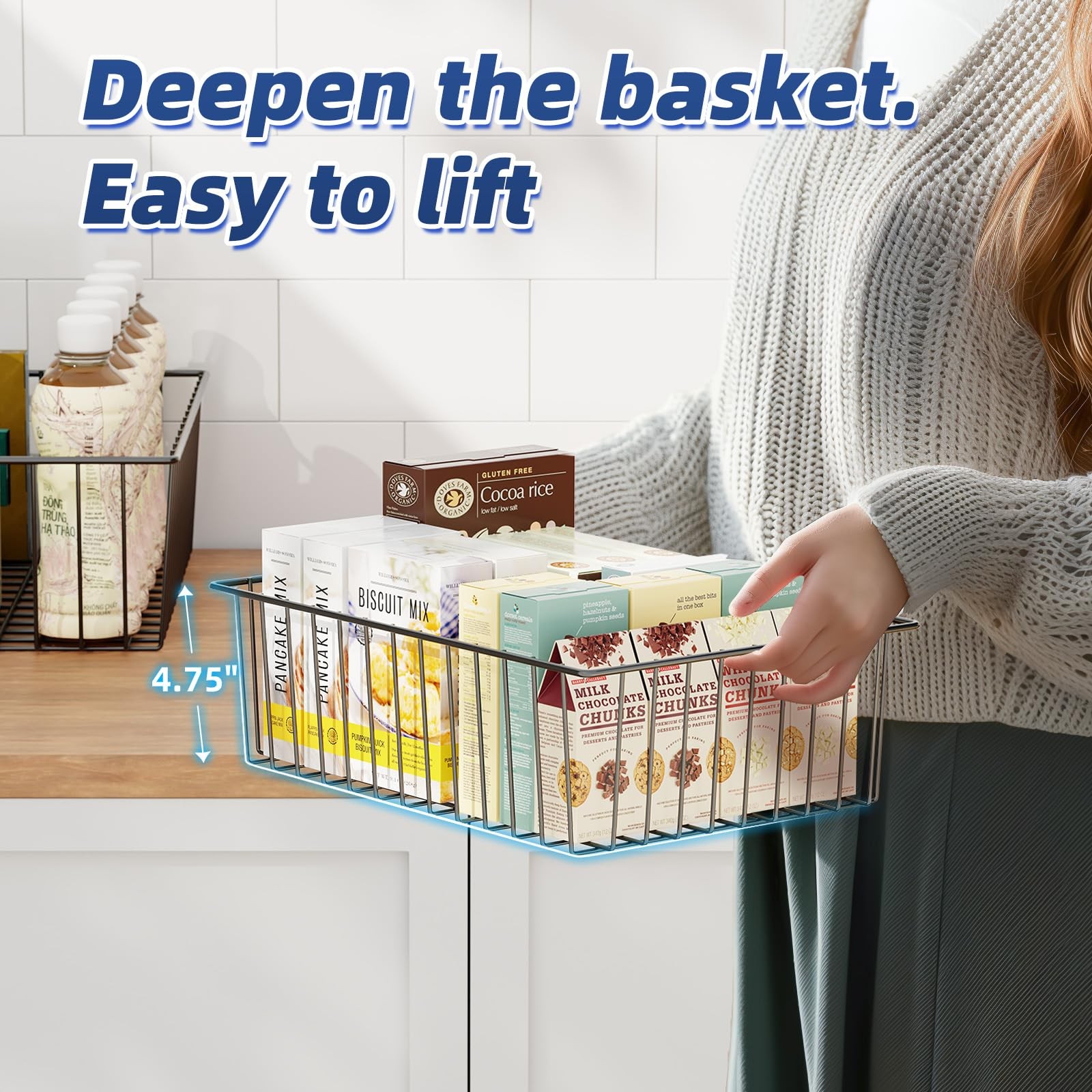 8 Pack Large Wire Baskets for Organization, Metal Pantry Storage Baskets for ...