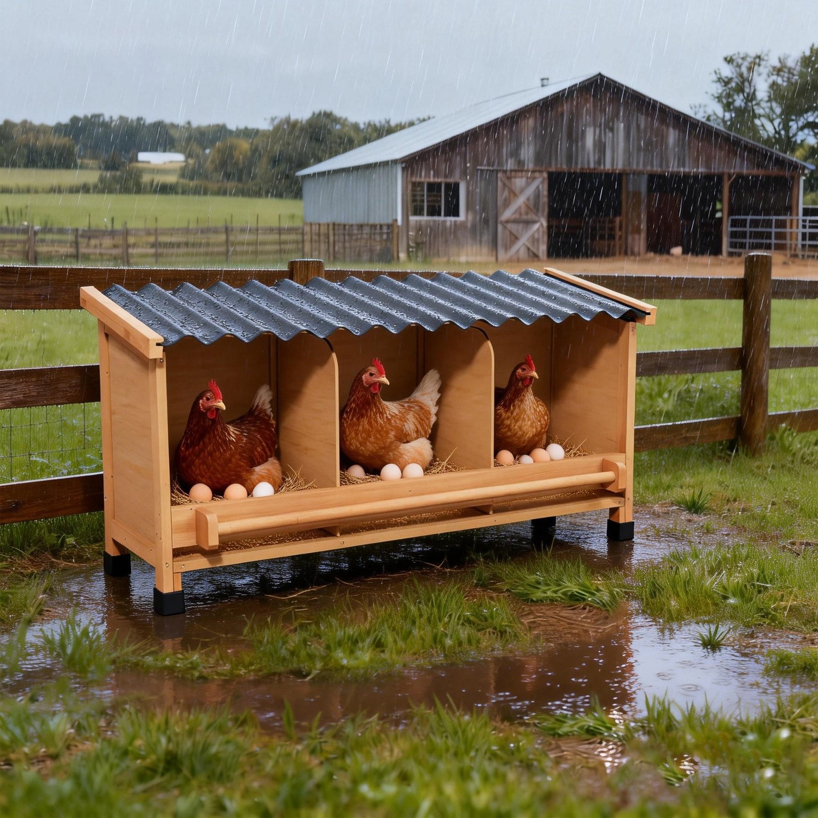 Wooden Chicken Nesting Boxes with Entry Perch and Privacy Panel Fits 6 Hens
