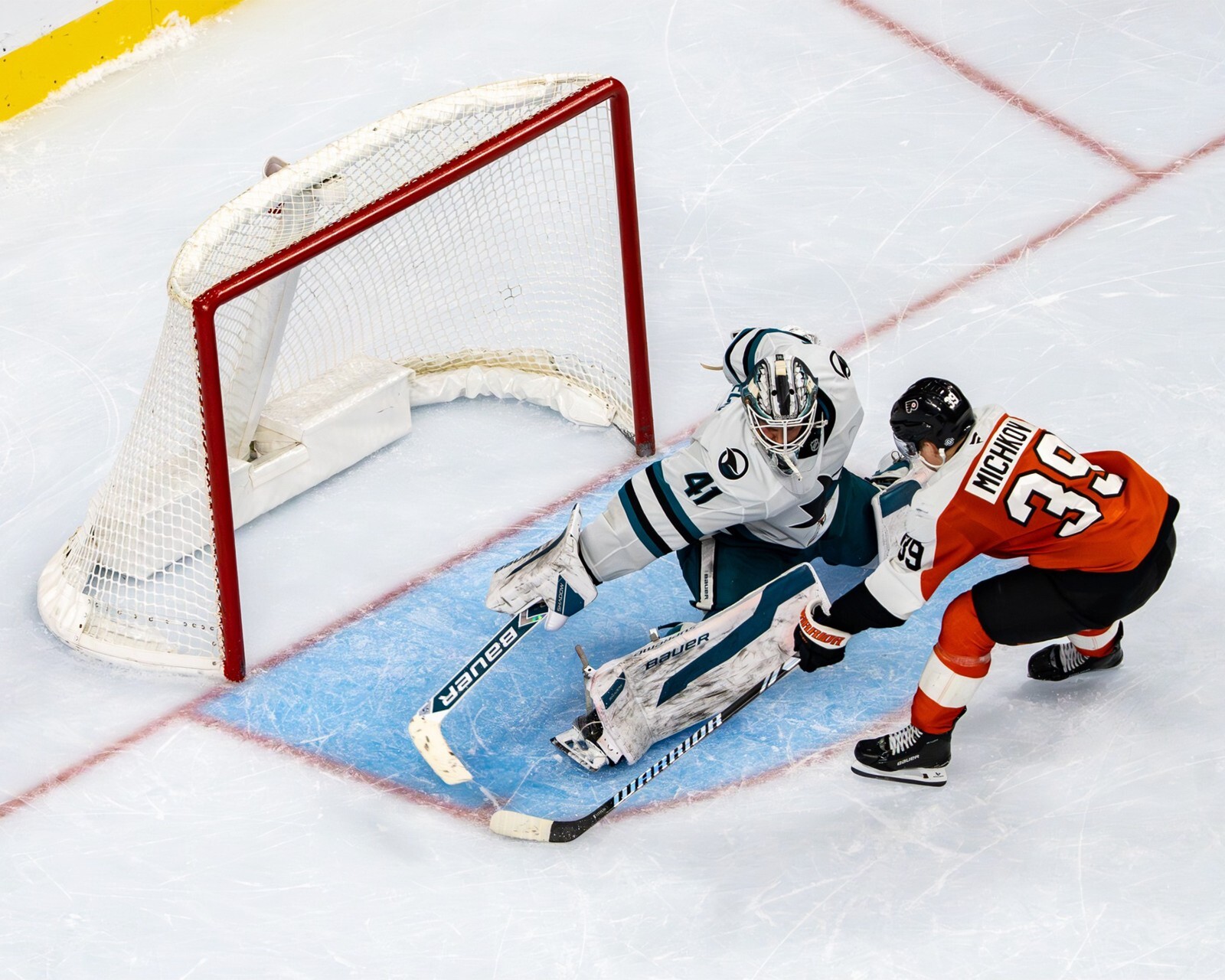 Matvei Michkov Shootout Goal Overhead Philadelphia Flyers 8x10 NHL Hockey Photo