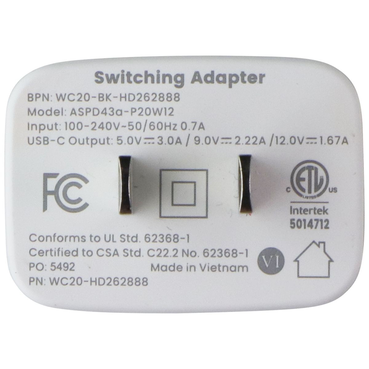 Ventev 20W Single Port USB-C Ultra Fast Wall Charger - White