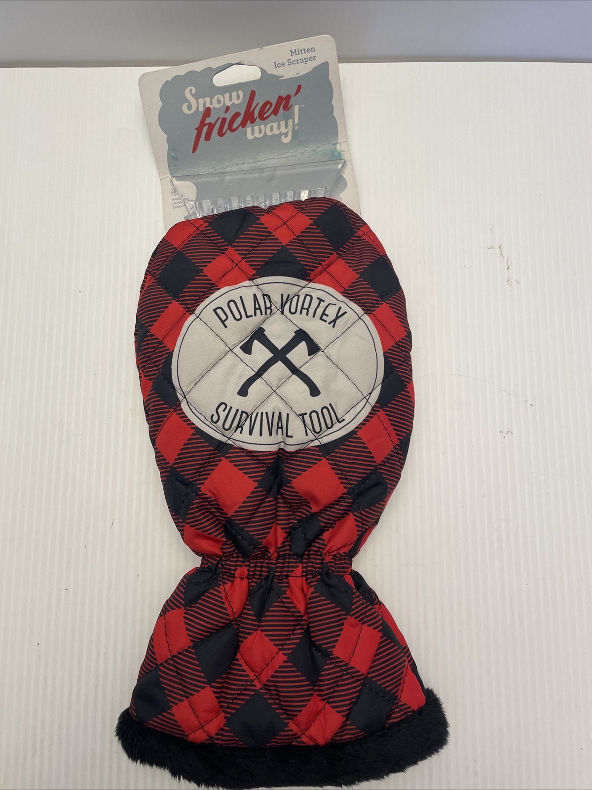 Ice Scraper Plush Lined Mitten Glove Lumberjack Print for Car Windows Snow/Ice