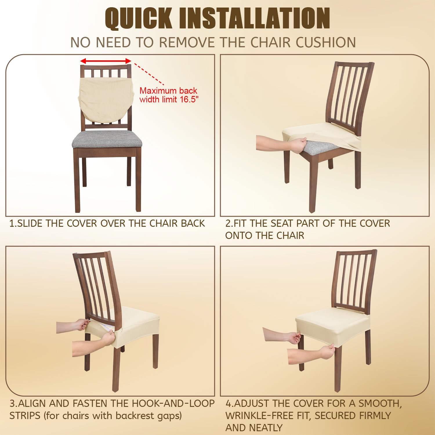 JQinHome Waterproof Dining Chair Seat Covers Set of 2 | Soft 2PC, Beige