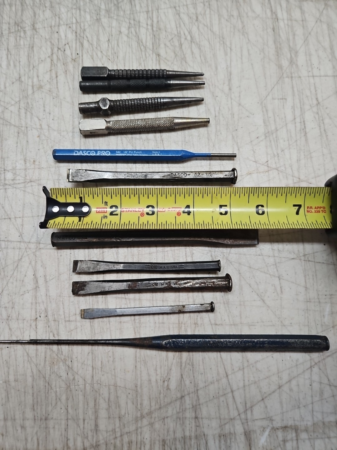 12 Assorted Small Chisels Center Punches Stanley Mayhew MAC Matco Dasco & More!