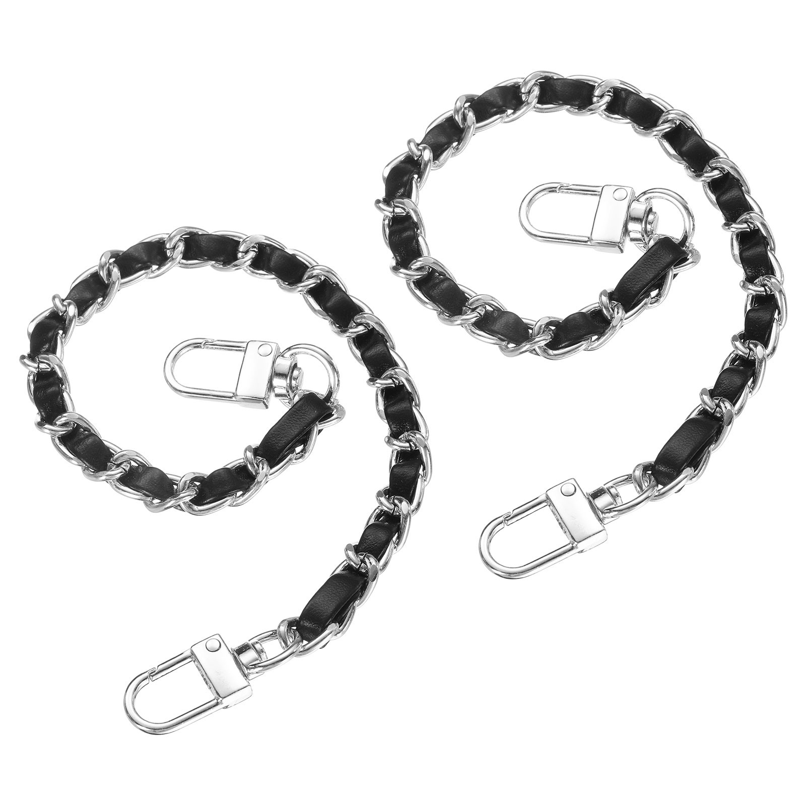 2Pcs 12" Purse Chain Strap with Buckle for Bags(Black, Silver)