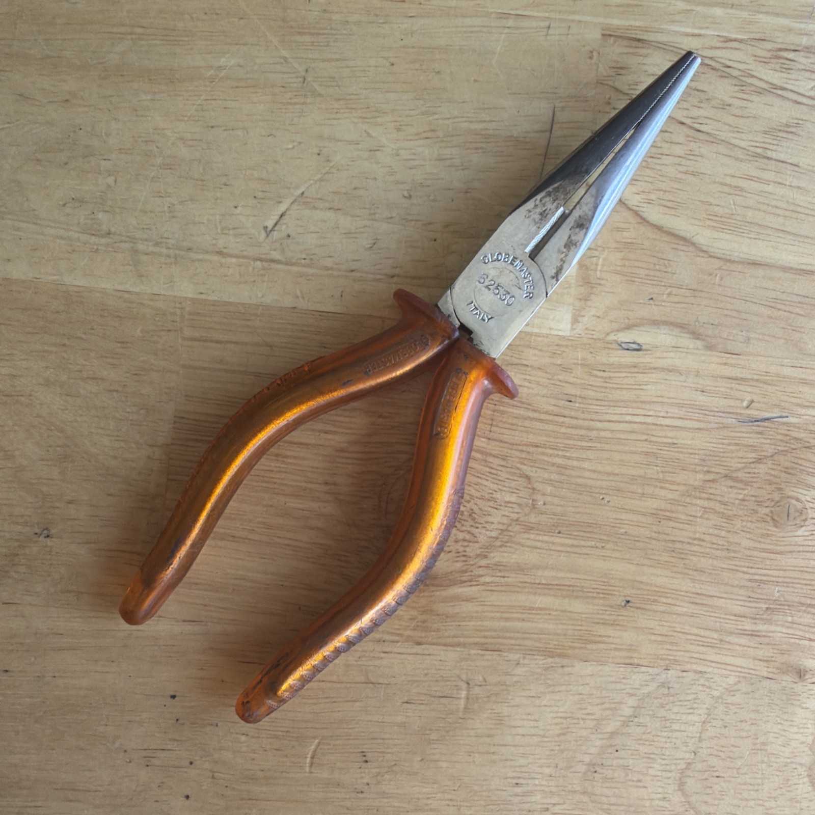 Globemaster 6-3/8" Long Needle Nose Pliers W/ Cutters Orange 62530 Made in Italy