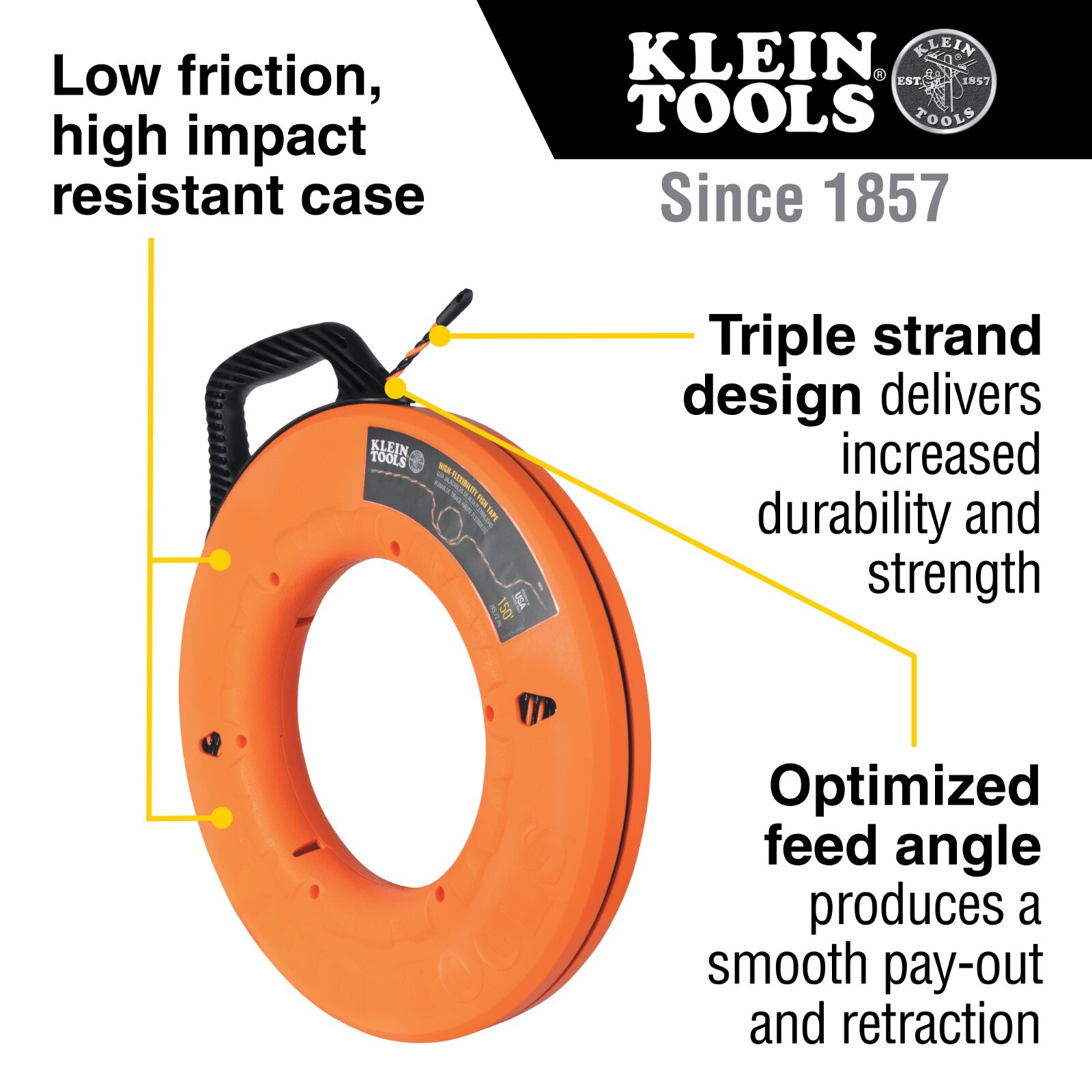 Klein Tools 50376 High Flex Polyester Fish Tape, 150-Foot