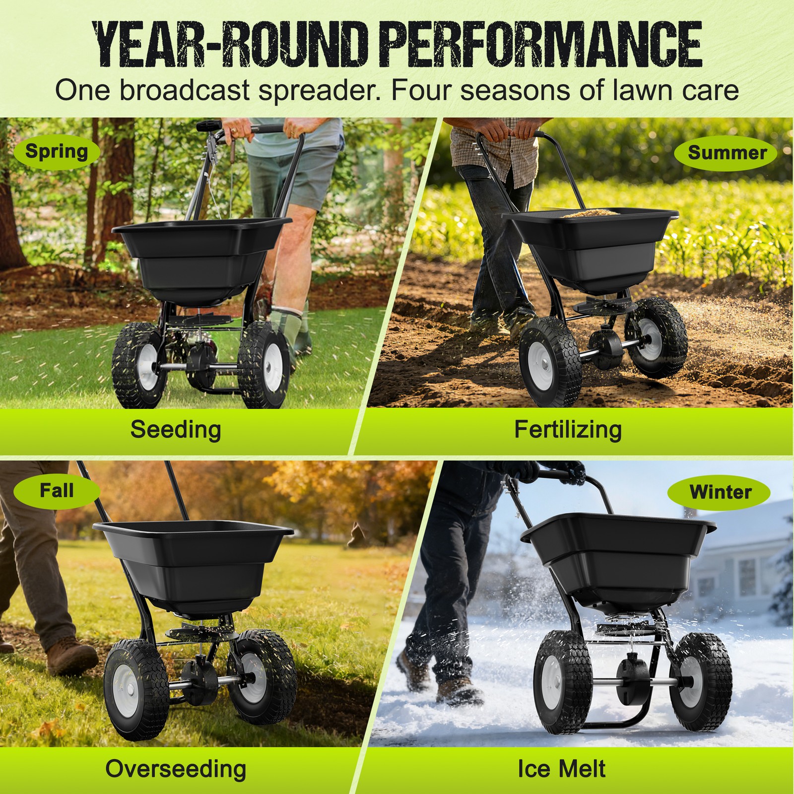 80LB Broadcast Spreader Push Lawn Seeder Fertilizer Ice Melt Spreader Adjustable