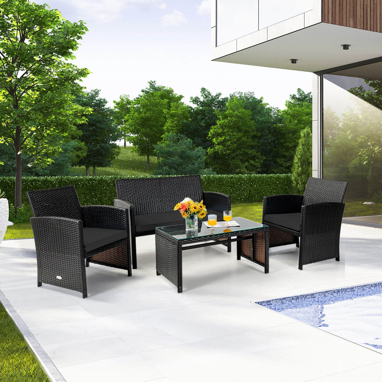 8PCS Patio Rattan Furniture Set Cushioned Chair Sofa Table Turquoise