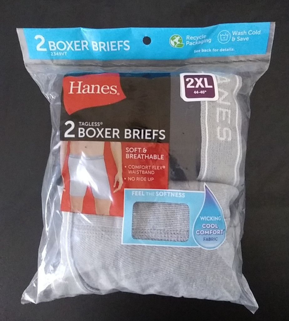 2 Pack HANES Tagless Boxer Brief 2XL Comfort Flex Waistband Wicking 44"-46" NWT