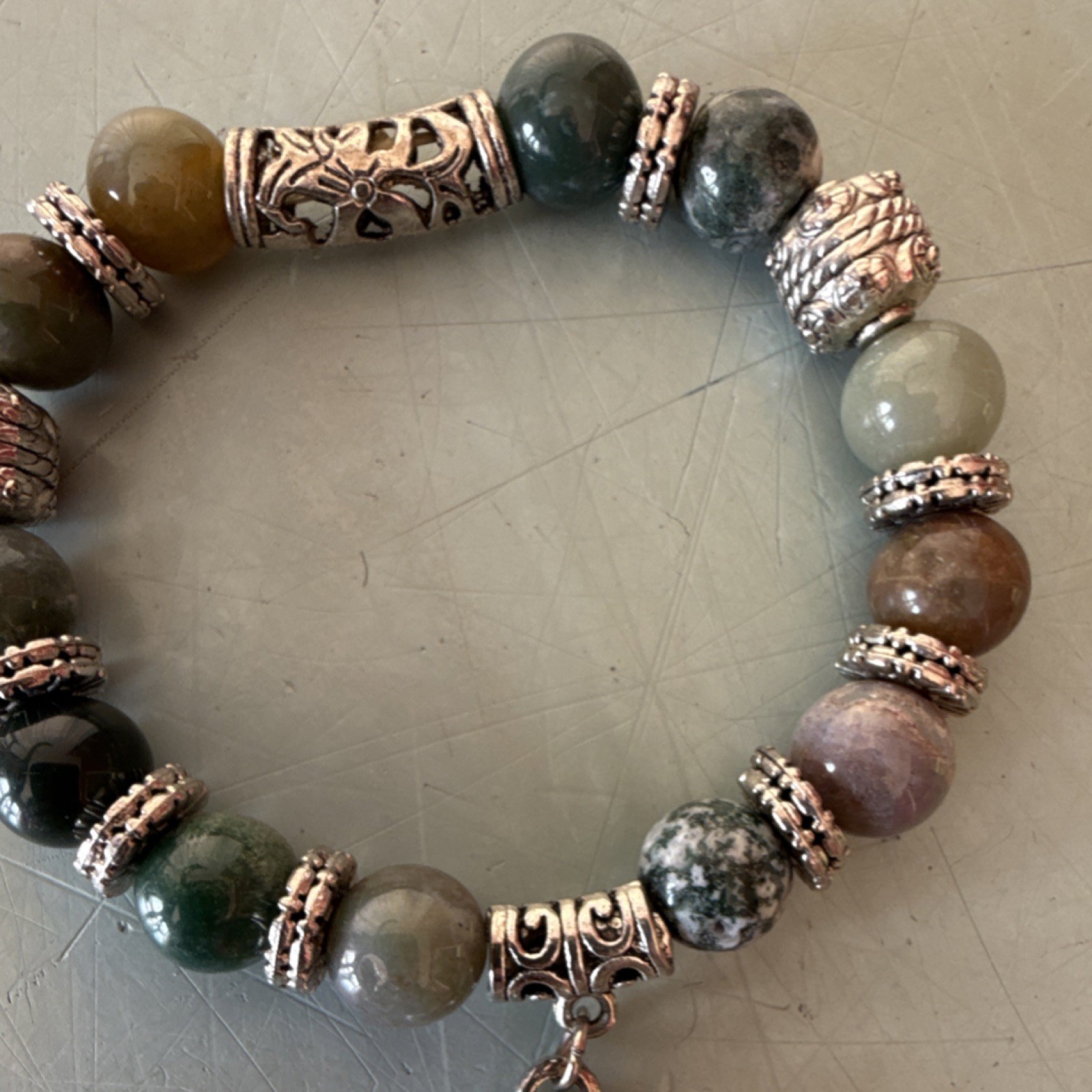 Multicolor Gemstone Beaded Bracelet with Heart Dangle Charm