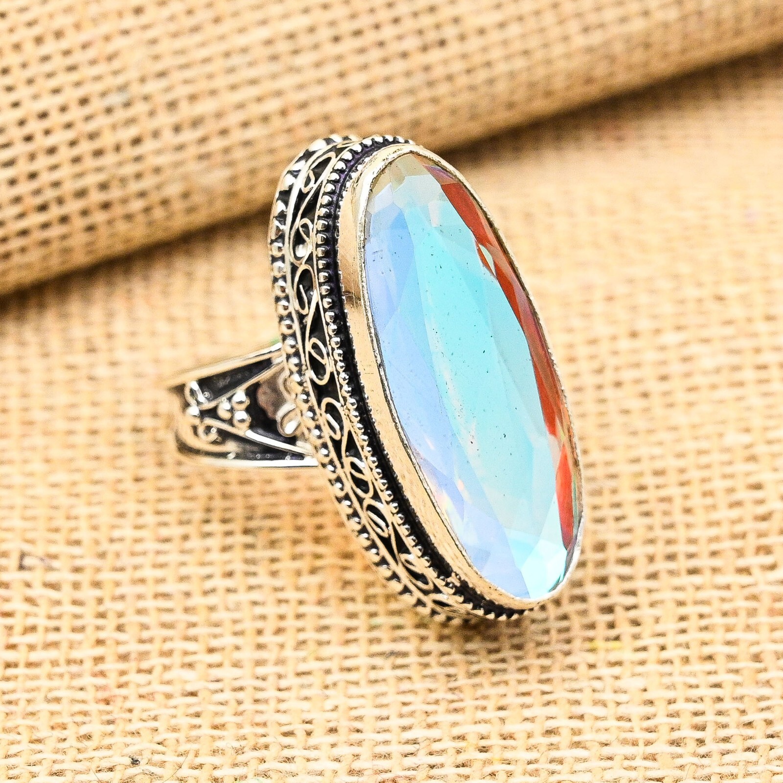 Mystic Topaz Gemstone Handmade 925 Sterling Silver Ring Jewelry