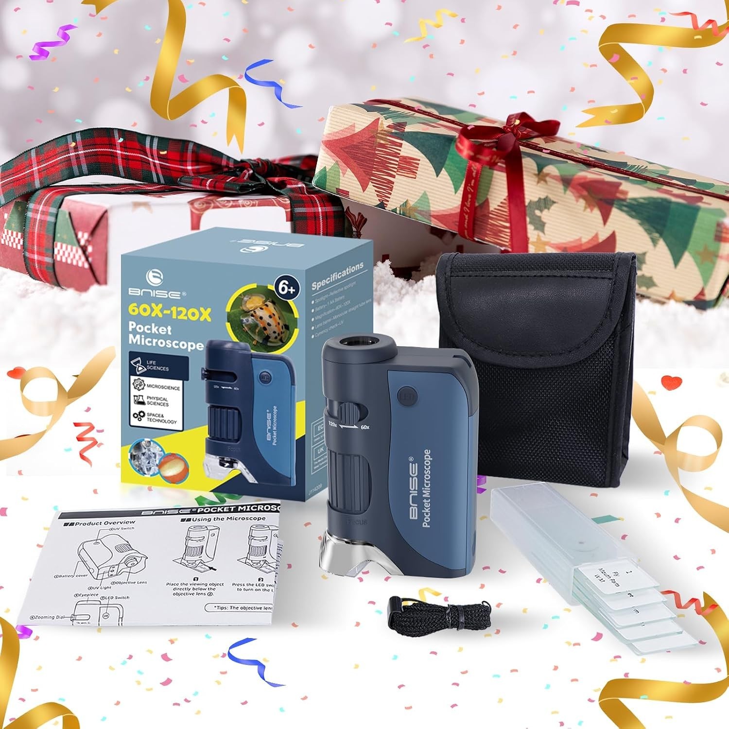 Kids' Pocket Microscope Set with LED Light & Specimen Slides