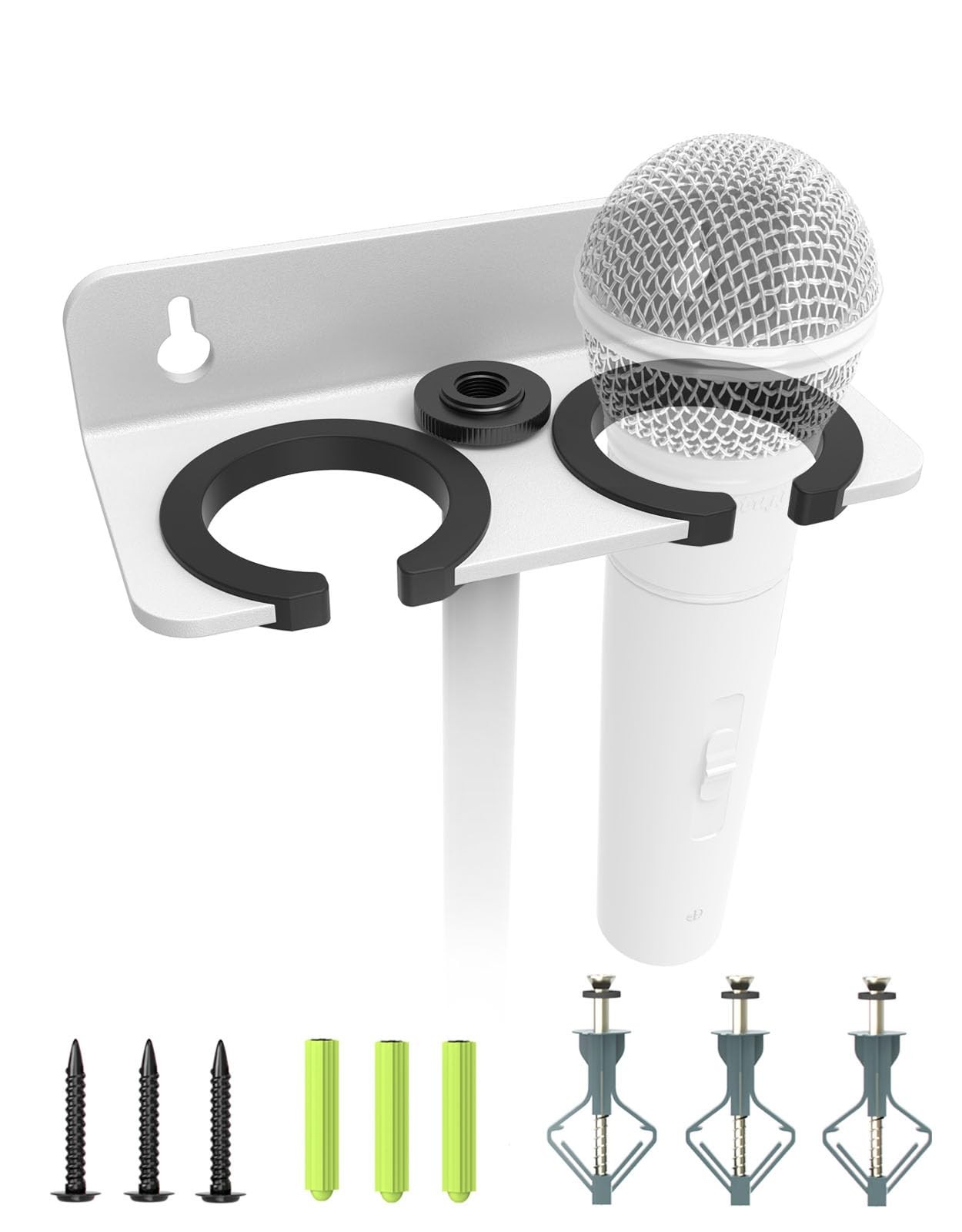 White 2Slot Multi Microphone Holder Stand Mount For 5/827 3/816 Thread
