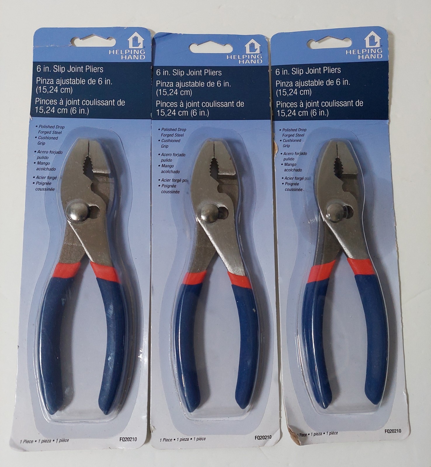 3 Pack Helping Hand Slip Joint Pliers 6" Polished Drop Forged Steel