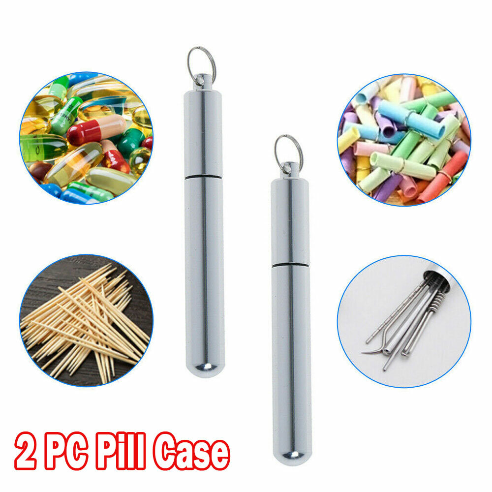 2X Keychain Waterproof Pill Box Bottle Holder Container Ear Spoon Toothpick Tool