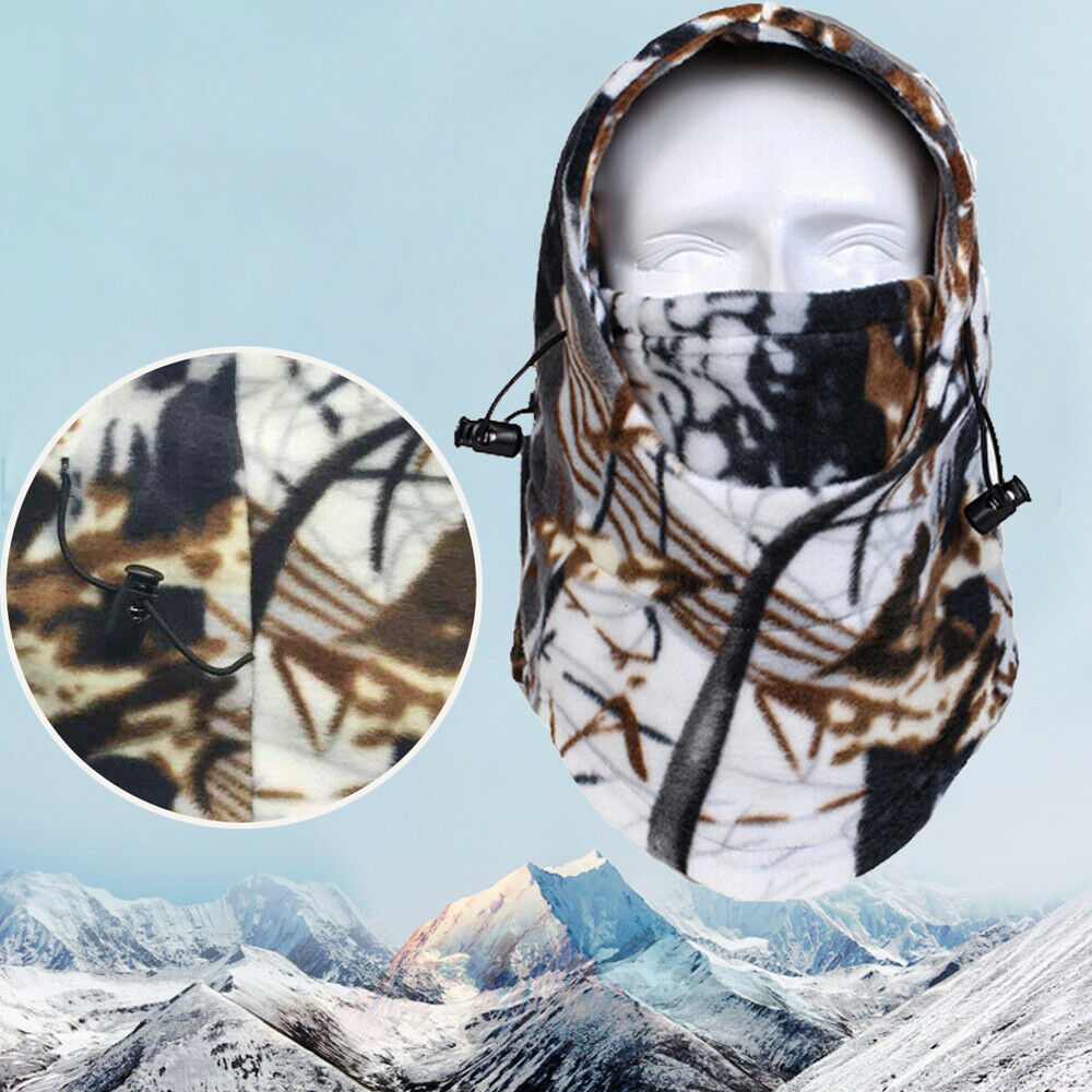 Balaclava Ski Full Face Mask Camo Fleece Neck Gaiter Hood Adjustable Hunting Hat