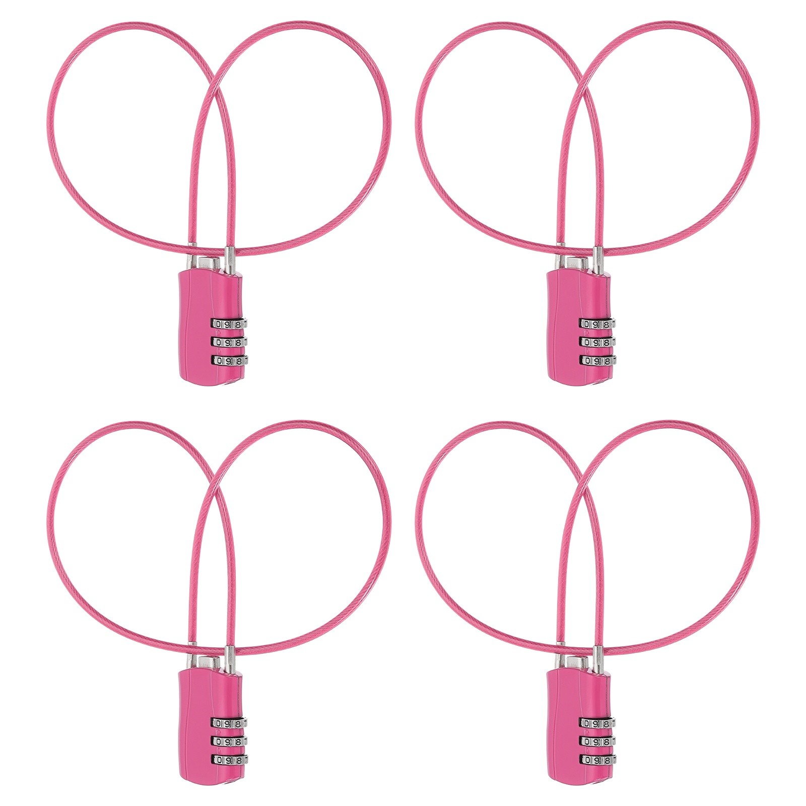 4 Pcs 3 Digit Luggage Cable Combination Lock with 20" Long Cable, Rose