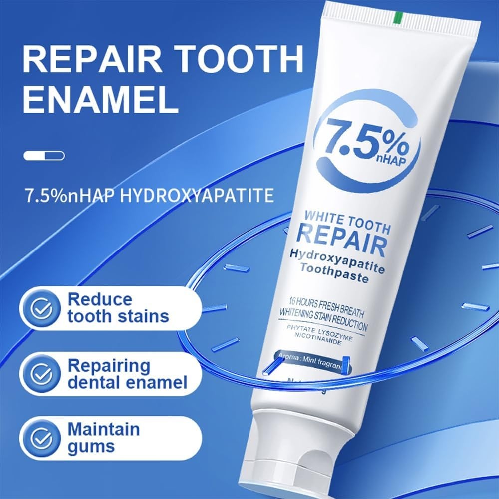 2 Pasta dental con 7.5% Nano Hidroxiapatita, sin flúor, 4oz, blanqueadora