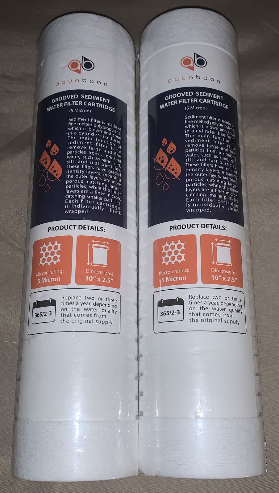 2 Pack Grooved Sediment 5 Micron Water Filters Cartridge 2.5" x 10"
