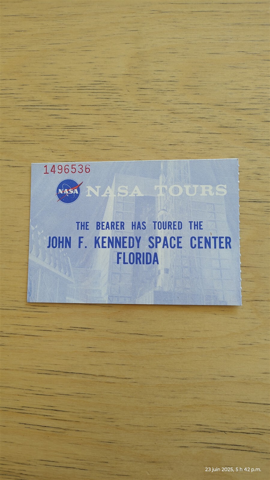 1973 NASA SPACE KENNEDY CENTER TOUR COUPON ORIGINAL NO1496536