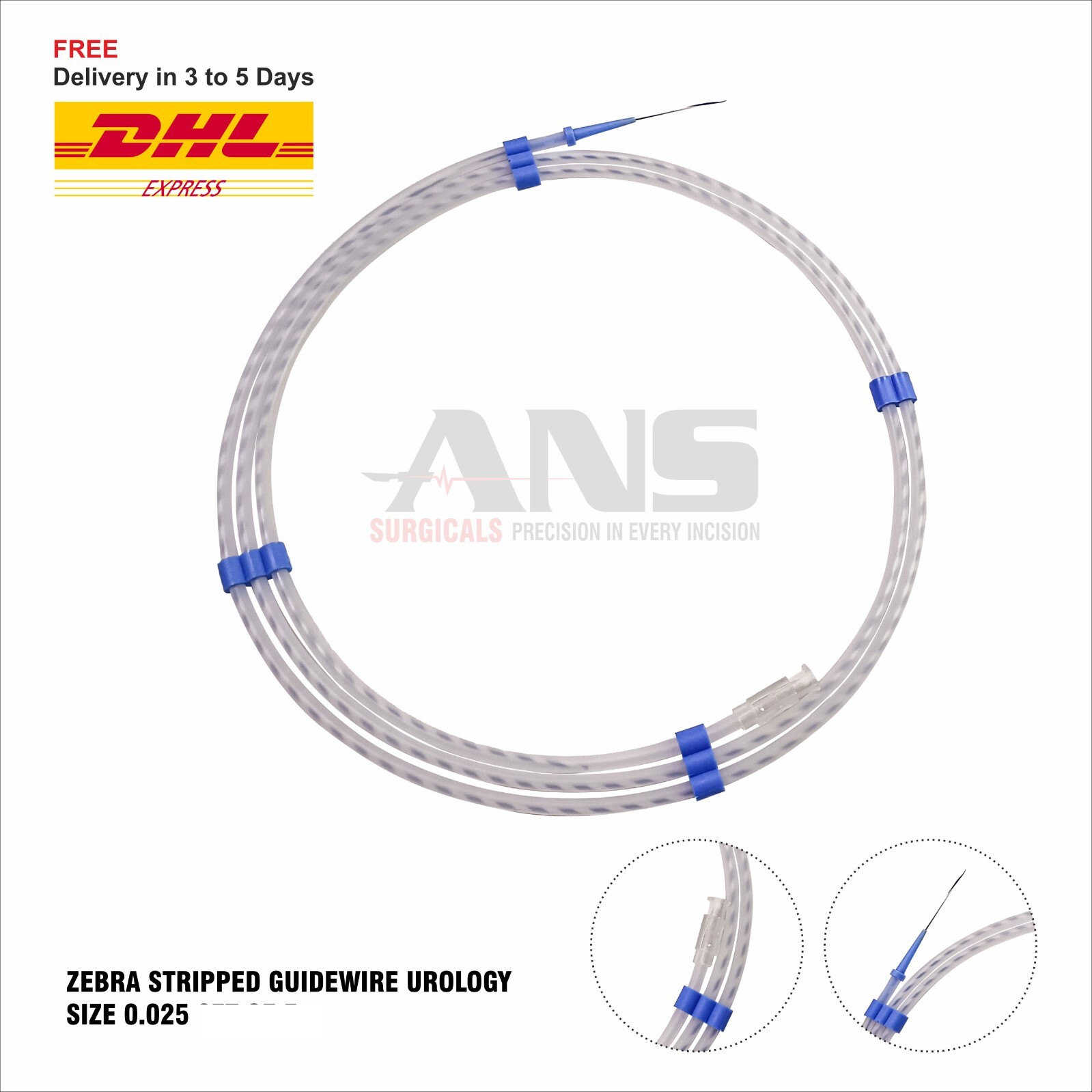 ANS Zebra Stripped Guidewire Urology Size 0.025