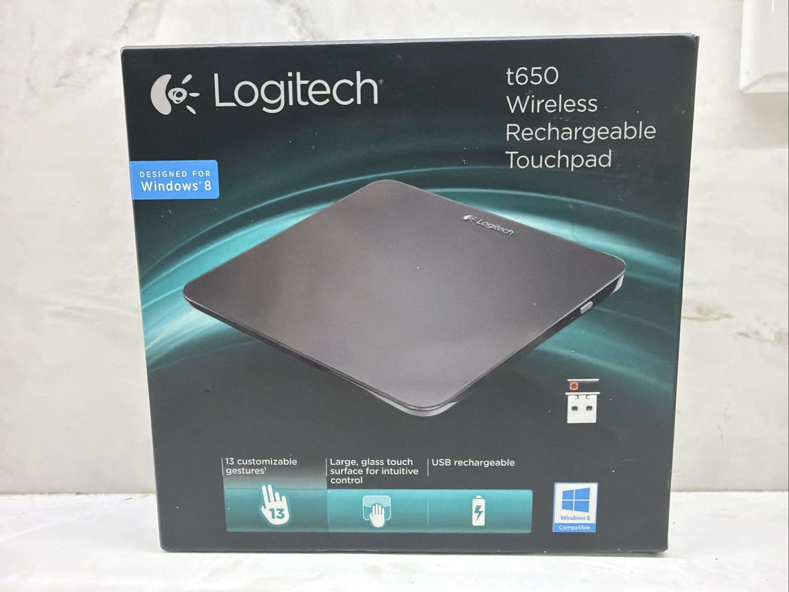 Logitech t650 Wireless Rechargeable Touchpad Glass Surface New Open Box