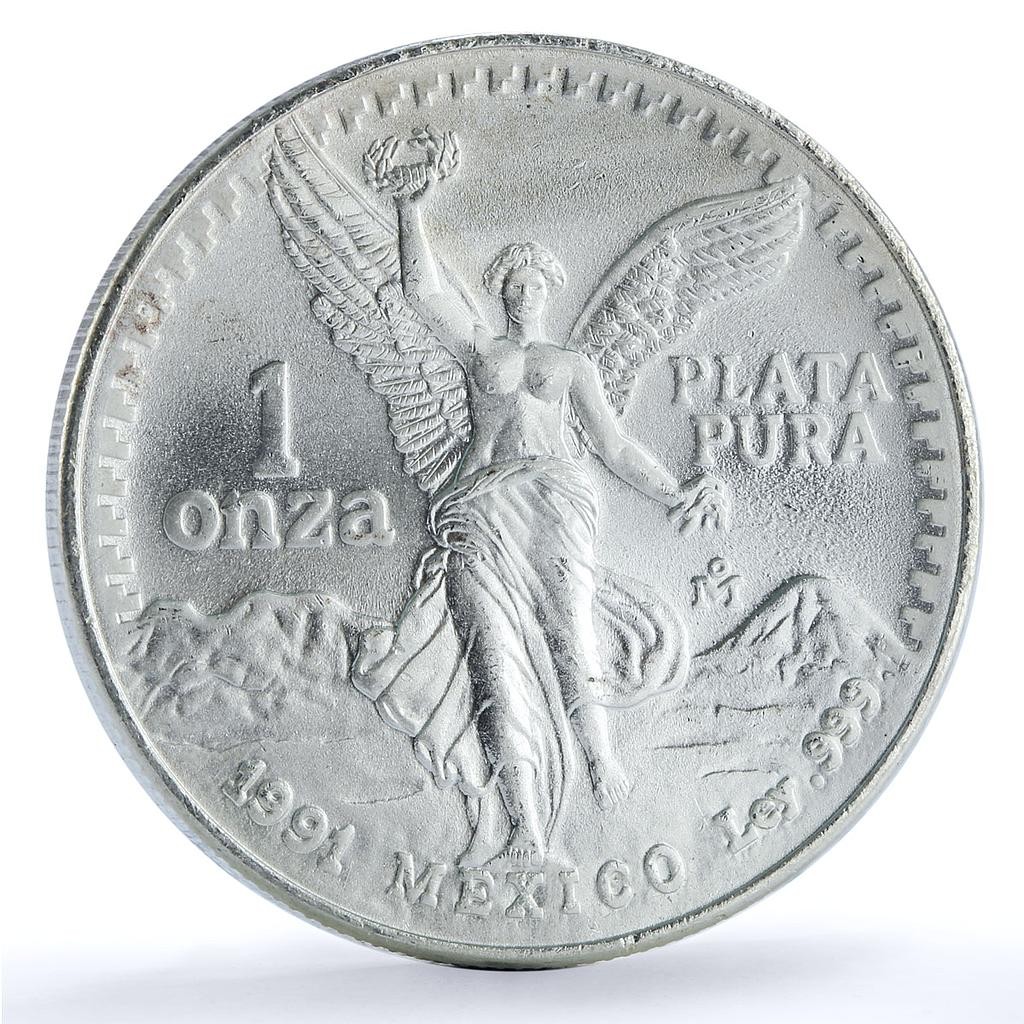 Mexico 1 onza Libertad Angel of Independence KM-494.3 Bullion silver coin 1991