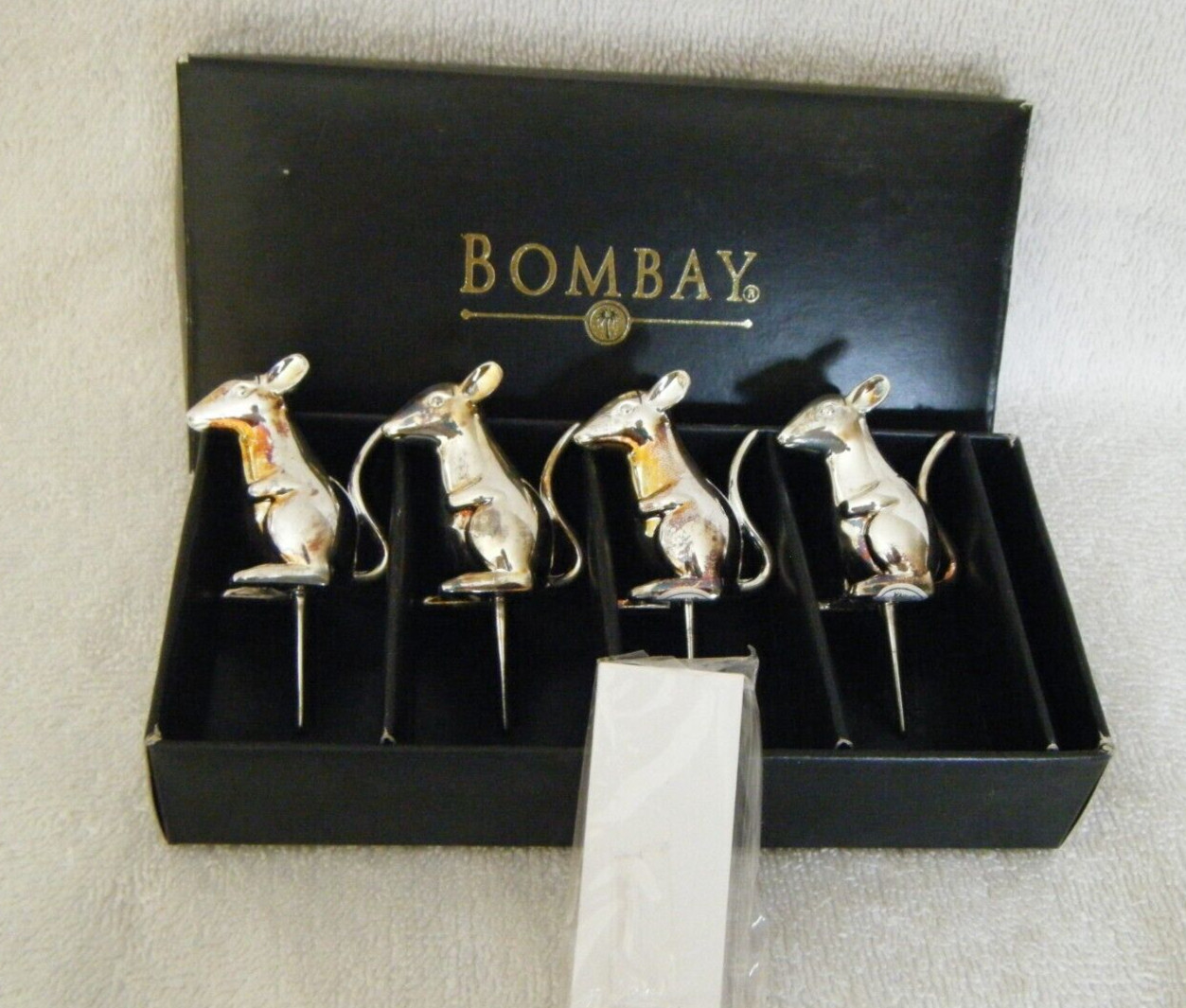 😊 SET OF 4 VINTAGE SILVER MICE CHEESE MARKERS BOMBAY CO. GODINGER NTD 3PT8