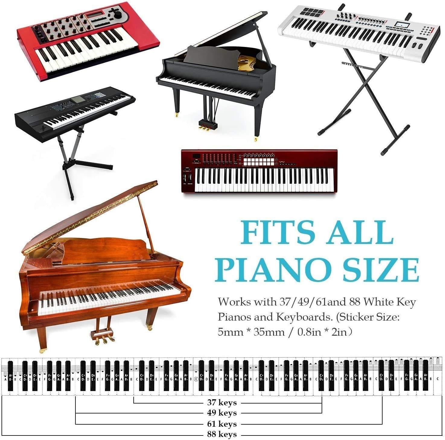 High-Quality Piano Note Stickers for 88 Keys - Perfect Learning Aid for All Ages